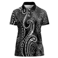 Polynesia Plumeria Lei Women Polo Shirt Black Curves Motif