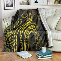 Polynesia Plumeria Lei Blanket Black Gold Curves Motif