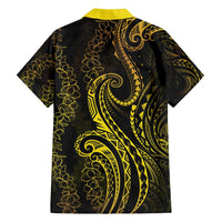 Polynesia Plumeria Lei Family Matching Puletasi and Hawaiian Shirt Black Gold Curves Motif LT7 - Polynesian Pride