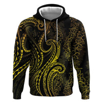 Polynesia Plumeria Lei Hoodie Black Gold Curves Motif