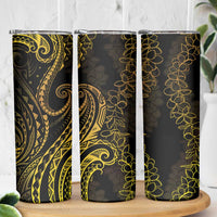 Polynesia Plumeria Lei Skinny Tumbler Black Gold Curves Motif LT7 - Polynesian Pride