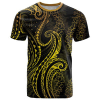 Polynesia Plumeria Lei T Shirt Black Gold Curves Motif LT7 Gold - Polynesian Pride