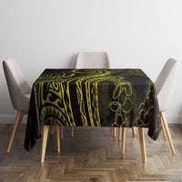 Polynesia Plumeria Lei Tablecloth Black Gold Curves Motif