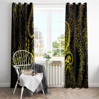 Polynesia Plumeria Lei Window Curtain Black Gold Curves Motif