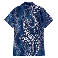 Polynesia Plumeria Lei Family Matching Off Shoulder Maxi Dress and Hawaiian Shirt Navy Blue Curves Motif