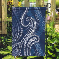 Polynesia Plumeria Lei Garden Flag Navy Blue Curves Motif