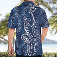 Polynesia Plumeria Lei Hawaiian Shirt Navy Blue Curves Motif