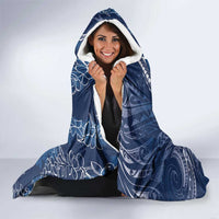 Polynesia Plumeria Lei Hooded Blanket Navy Blue Curves Motif