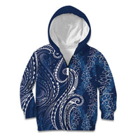 Polynesia Plumeria Lei Kid Hoodie Navy Blue Curves Motif