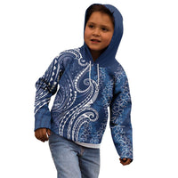 Polynesia Plumeria Lei Kid Hoodie Navy Blue Curves Motif