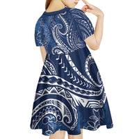 Polynesia Plumeria Lei Kid Short Sleeve Dress Navy Blue Curves Motif