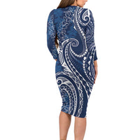 Polynesia Plumeria Lei Long Sleeve Bodycon Dress Navy Blue Curves Motif