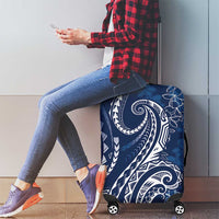 Polynesia Plumeria Lei Luggage Cover Navy Blue Curves Motif