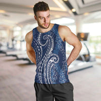Polynesia Plumeria Lei Men Tank Top Navy Blue Curves Motif