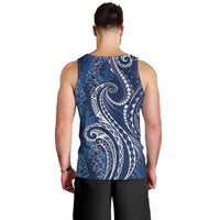 Polynesia Plumeria Lei Men Tank Top Navy Blue Curves Motif