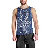 Polynesia Plumeria Lei Men Tank Top Navy Blue Curves Motif