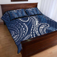 Polynesia Plumeria Lei Quilt Bed Set Navy Blue Curves Motif