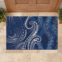 Polynesia Plumeria Lei Rubber Doormat Navy Blue Curves Motif LT7 Navy Blue - Polynesian Pride