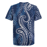 Polynesia Plumeria Lei Rugby Jersey Navy Blue Curves Motif