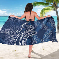 Polynesia Plumeria Lei Sarong Navy Blue Curves Motif