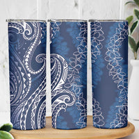 Polynesia Plumeria Lei Skinny Tumbler Navy Blue Curves Motif LT7 - Polynesian Pride