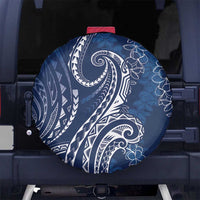 Polynesia Plumeria Lei Spare Tire Cover Navy Blue Curves Motif