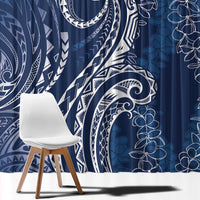 Polynesia Plumeria Lei Window Curtain Navy Blue Curves Motif