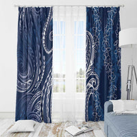 Polynesia Plumeria Lei Window Curtain Navy Blue Curves Motif
