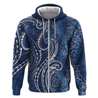 Polynesia Plumeria Lei Zip Hoodie Navy Blue Curves Motif