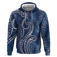 Polynesia Plumeria Lei Zip Hoodie Navy Blue Curves Motif