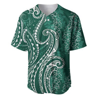 Polynesia Plumeria Lei Baseball Jersey Sage Green Curves Motif