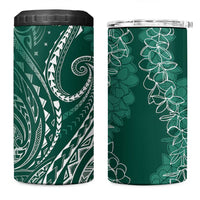 Polynesia Plumeria Lei 4 in 1 Can Cooler Tumbler Sage Green Curves Motif