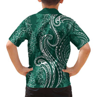 Polynesia Plumeria Lei Family Matching Long Sleeve Bodycon Dress and Hawaiian Shirt Sage Green Curves Motif LT7 - Polynesian Pride