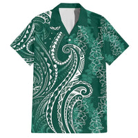 Polynesia Plumeria Lei Family Matching Long Sleeve Bodycon Dress and Hawaiian Shirt Sage Green Curves Motif LT7 Dad's Shirt - Short Sleeve Dark Green - Polynesian Pride
