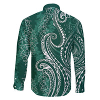 Polynesia Plumeria Lei Family Matching Long Sleeve Bodycon Dress and Hawaiian Shirt Sage Green Curves Motif LT7 - Polynesian Pride