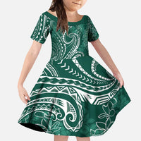 Polynesia Plumeria Lei Family Matching Mermaid Dress and Hawaiian Shirt Sage Green Curves Motif LT7 Daughter's Dress Dark Green - Polynesian Pride