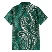 Polynesia Plumeria Lei Family Matching Puletasi and Hawaiian Shirt Sage Green Curves Motif