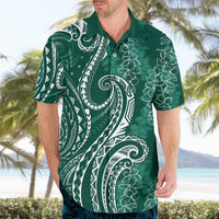 Polynesia Plumeria Lei Hawaiian Shirt Sage Green Curves Motif