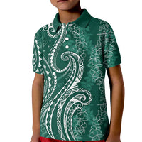 Polynesia Plumeria Lei Kid Polo Shirt Sage Green Curves Motif