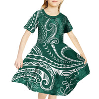 Polynesia Plumeria Lei Kid Short Sleeve Dress Sage Green Curves Motif