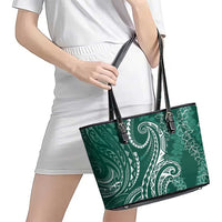 Polynesia Plumeria Lei Leather Tote Bag Sage Green Curves Motif