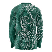 Polynesia Plumeria Lei Long Sleeve Shirt Sage Green Curves Motif LT7 - Polynesian Pride