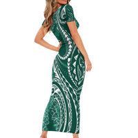 Polynesia Plumeria Lei Short Sleeve Bodycon Dress Sage Green Curves Motif