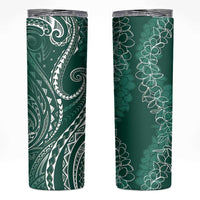 Polynesia Plumeria Lei Skinny Tumbler Sage Green Curves Motif LT7 Dark Green - Polynesian Pride