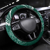 Polynesia Plumeria Lei Steering Wheel Cover Sage Green Curves Motif