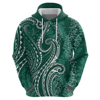 Polynesia Plumeria Lei Zip Hoodie Sage Green Curves Motif