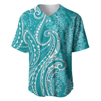 Polynesia Plumeria Lei Baseball Jersey Teal Curves Motif