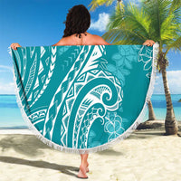 Polynesia Plumeria Lei Beach Blanket Teal Curves Motif