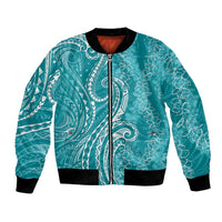Polynesia Plumeria Lei Bomber Jacket Teal Curves Motif LT7 Unisex Teal - Polynesian Pride