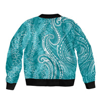 Polynesia Plumeria Lei Bomber Jacket Teal Curves Motif LT7 - Polynesian Pride